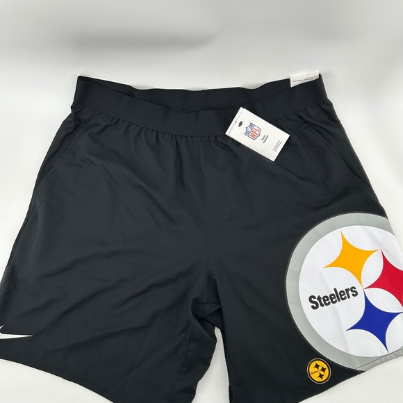 Nike NFL Pittsburgh Steelers Dri-Fit Men's Black Football Shorts XXL Steel NEW - Picture 1 of 11